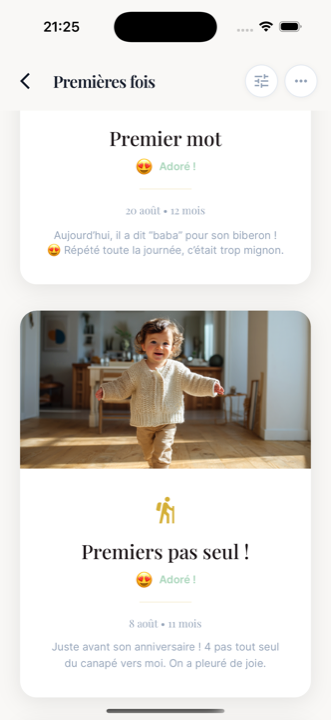 Écran des premières fois dans Ellyo