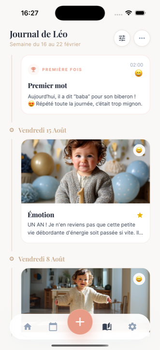 Journal Ellyo avec une timeline de souvenirs et photos
