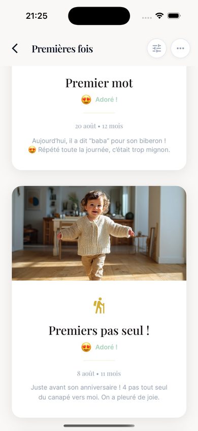 Premières fois de bébé enregistrées dans Ellyo
